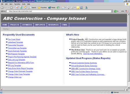 Example of a company intranet