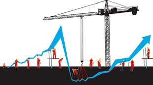 Construction site with financial graph