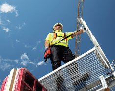 Construction worker using tether tools/Photo courtesy of Hilti