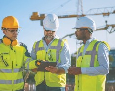 Construction workers communicating 